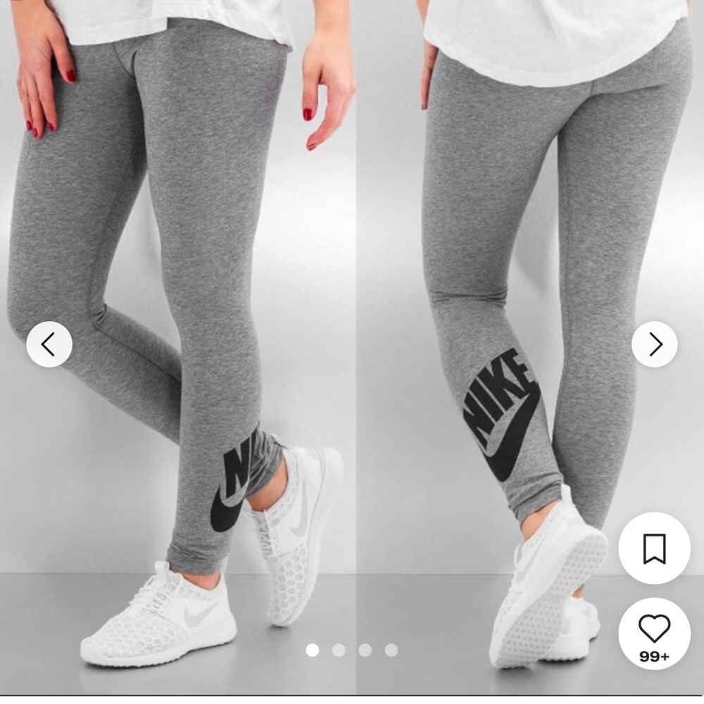 Nike Heather Grey Medium Leggings w Black “Nike”+Swoosh